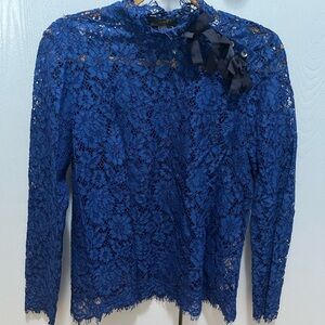 J. Crew Royal Blue Lace Blouse with bow detail